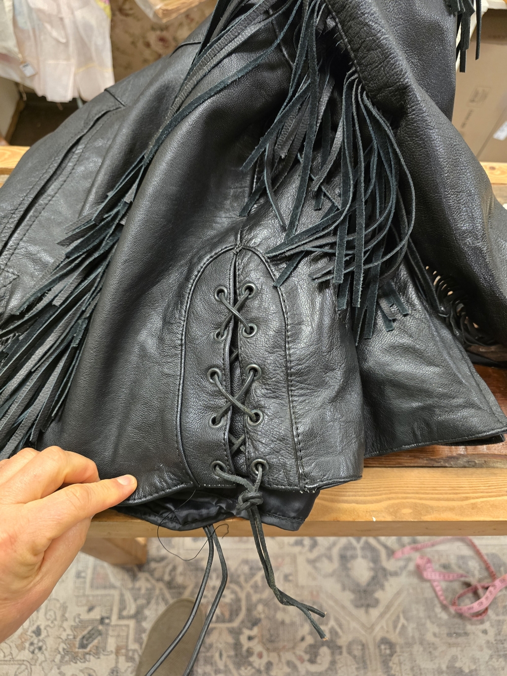 Vintage Black Fringe Leather Jacket with Zip Out Liner. - Picture 6 of 8
